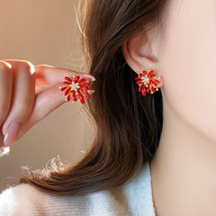 Starburst Enamel Drop Earrings - S925 Silver Needle Fireworks Statement Earrings - Vintage Gold Plated Geometric Jewelry for Women
