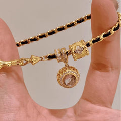 Second-Hand Pink-Purple Crystal Full Circle Zircon Bracelet – Black Gold "Small Waist" Design, Fashionable & Versatile Tennis Bracelet for Women