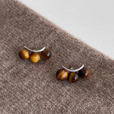 Natural Tiger Eye Stone Lever-Back Earrings - Brown Maillard Style Geometric Dangles for Round & Square Faces