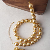 South Sea Gold Bead Pendant Necklace – 18K Gold Plated Round Pearl Clavicle Chain, Light Luxury Retro Sweater Chain, High-End Autumn & Winter Accessory