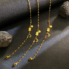 Multi-Color Bear & Crescent Moon Bracelet – 18K Gold Plated Titanium Steel, Fashionable "Sweet & Cool" Light Luxury Bracelet for Women