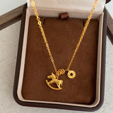 "Make Money Immediately" Lucky Pony Necklace – 18K Gold Plated "Broken Ice" Coin Pendant, High-End Light Luxury Sweater Chain for Women