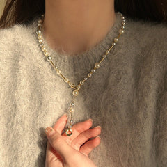 Long Pearl Y-Shaped Sweater Chain – 18K Gold Plated Layered Lariat Necklace for Autumn & Winter Fashion