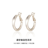 S925 Sterling Silver Geometric Stud Earrings - Matte Gold Finished Minimalist Jewelry for Women