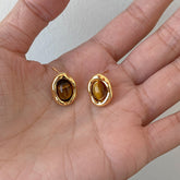 Natural Tiger Eye Geometric Drop Earrings - S925 Silver Needle Maillard Style Retro Earrings for Women