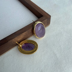 Natural Amethyst Drop Earrings in S925 Sterling Silver - Vintage Oval Purple Crystal Dangles for Women