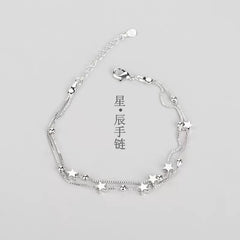 Retro Double-Layer Silver Star Bracelet – Y2K "Sweet & Cool" Stackable Chain, Versatile Unisex Couple's Accessory with High-End Finish