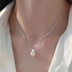 S999 Pure Sterling Silver Single Pearl Necklace – Minimalist High-End Solitaire Pendant, Light Luxury Clavicle Chain for Women