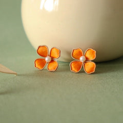 Red Velvet Flower Drop Earrings - Elegant Handmade Floral Wedding Accessories for Women