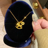 Crushed Ice Coin Trojan Horse Pendant Necklace Women'S Light Luxury Niche Clavicle Chain High-End Autumn And Winter Year Of The Horse Necklace Jewelry