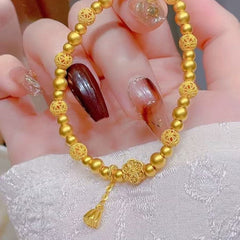 New Chinese Style Ancient Filigree Lotus Bracelet – 18K Gold Plated Hollow Lotus & Hydrangea Transfer Beads, Elegant Niche Jewelry Gift for Women