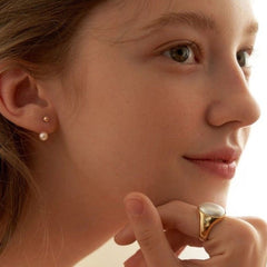Natural Freshwater Pearl Back-Hanging Earrings - S925 Sterling Silver 14K Gold Plated 2-Way Studs - Retro French Niche Design Jewelry (6mm)