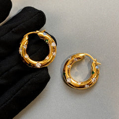 18K Gold Plated Thick Hoop Earrings - Chunky Bold Geometric Huggies for Women