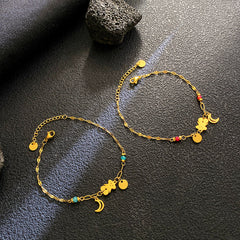 Multi-Color Bear & Crescent Moon Bracelet – 18K Gold Plated Titanium Steel, Fashionable "Sweet & Cool" Light Luxury Bracelet for Women