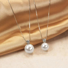 S999 Pure Sterling Silver Single Pearl Necklace – Minimalist High-End Solitaire Pendant, Light Luxury Clavicle Chain for Women