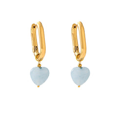 French Style Heart Ceramic Earrings - 18K Gold Plated Titanium Steel U-Shaped Hoop Earrings - Tarnish-Proof Love Heart Street Trend Jewelry