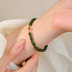 New Chinese Style Green Jasper Bracelet – 18K Gold Plated Light Luxury Green Bead Jewelry, Niche Exquisite Bracelet for Women