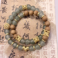 New Chinese Style Old Sandalwood Double Circle Bracelet – Retro "Cold Style" Coiled Beaded Wrap, Niche Sandalwood Hand Jewelry for Women