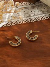 C-Shaped Pave Zircon Hoop Earrings – 18K Gold Plated Titanium Steel Multi-Color Sparkle Studs for Women