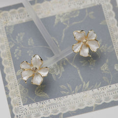 Jasmine Flower Clip-On Earrings - French Style White Enamel Floral Ear Clips for Non-Pierced Ears