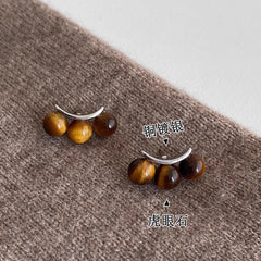 Natural Tiger Eye Stone Lever-Back Earrings - Brown Maillard Style Geometric Dangles for Round & Square Faces