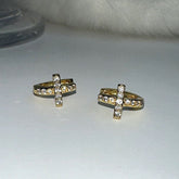 S925 Sterling Silver 14K Gold Plated Cross Stud Earrings - Hypoallergenic Dainty CZ Micro-Inlay Tiny Cross Jewelry for Women