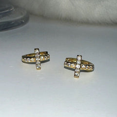 S925 Sterling Silver 14K Gold Plated Cross Stud Earrings - Hypoallergenic Dainty CZ Micro-Inlay Tiny Cross Jewelry for Women