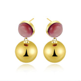 18K Gold Titanium Steel Ball Stud Earrings - Minimalist Zircon Pavé Round Earrings - Tarnish-Proof "Ins" Style Jewelry for Women