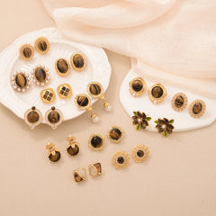Natural Tiger Eye Drop Earrings - S925 Silver Needle Maillard Style Retro Lever-Back Earrings for Women