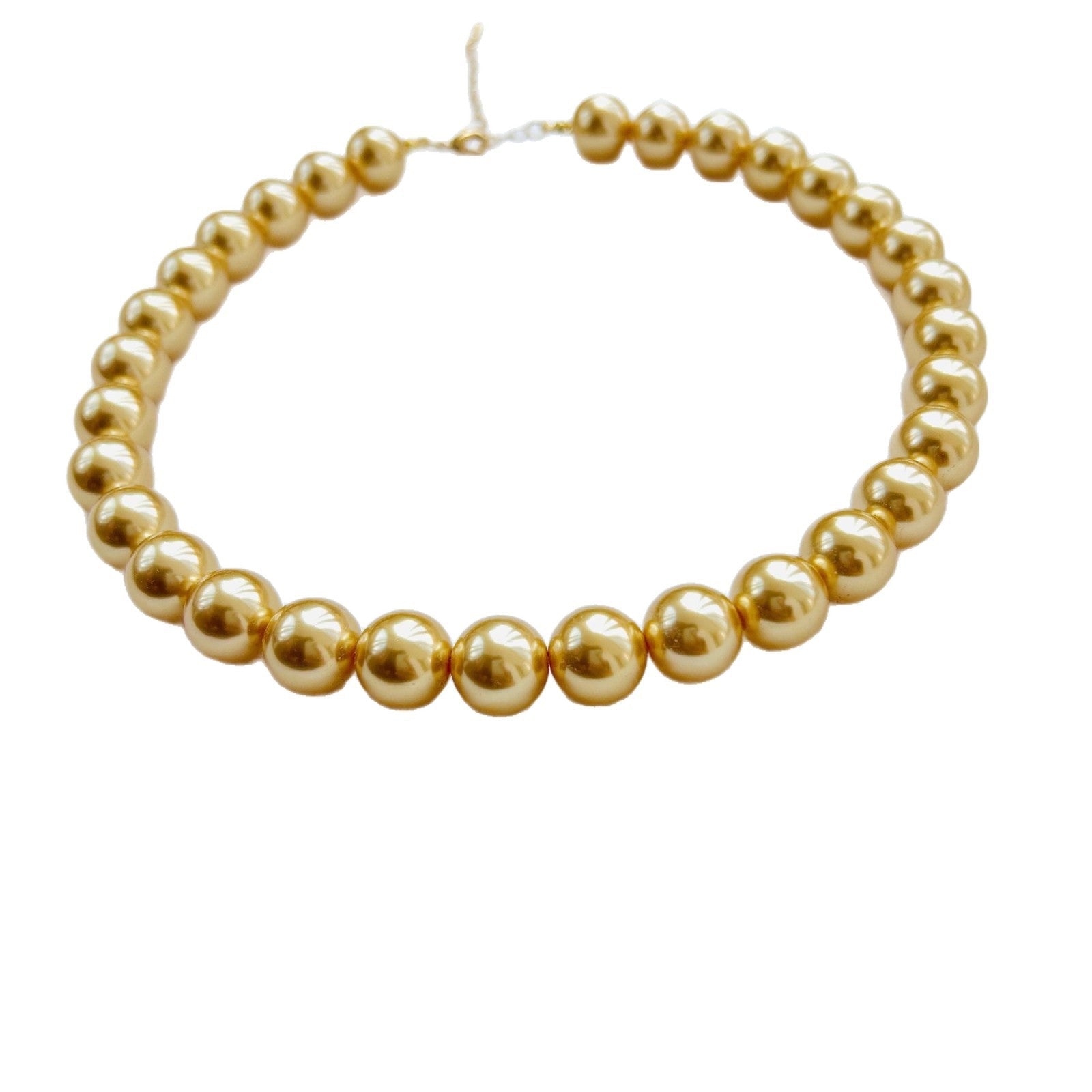 South Sea Gold Bead Pendant Necklace – 18K Gold Plated Round Pearl Clavicle Chain, Light Luxury Retro Sweater Chain, High-End Autumn & Winter Accessory