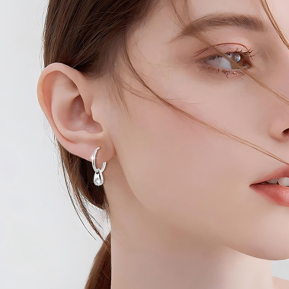 S925 Sterling Silver Eight-Pointed Star Drop Earrings - Minimalist North Star Dangle Earrings with Cubic Zirconia for Women