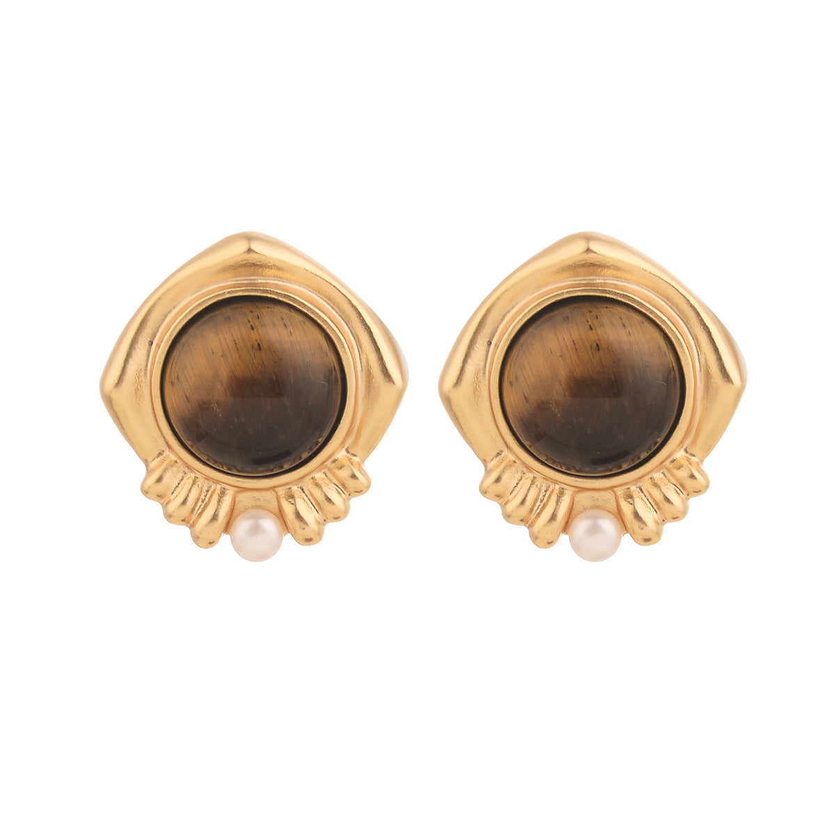 Natural Tiger Eye Drop Earrings - S925 Silver Needle Maillard Style Retro Lever-Back Earrings for Women