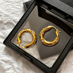 18K Gold Plated Thick Hoop Earrings - Chunky Bold Geometric Huggies for Women