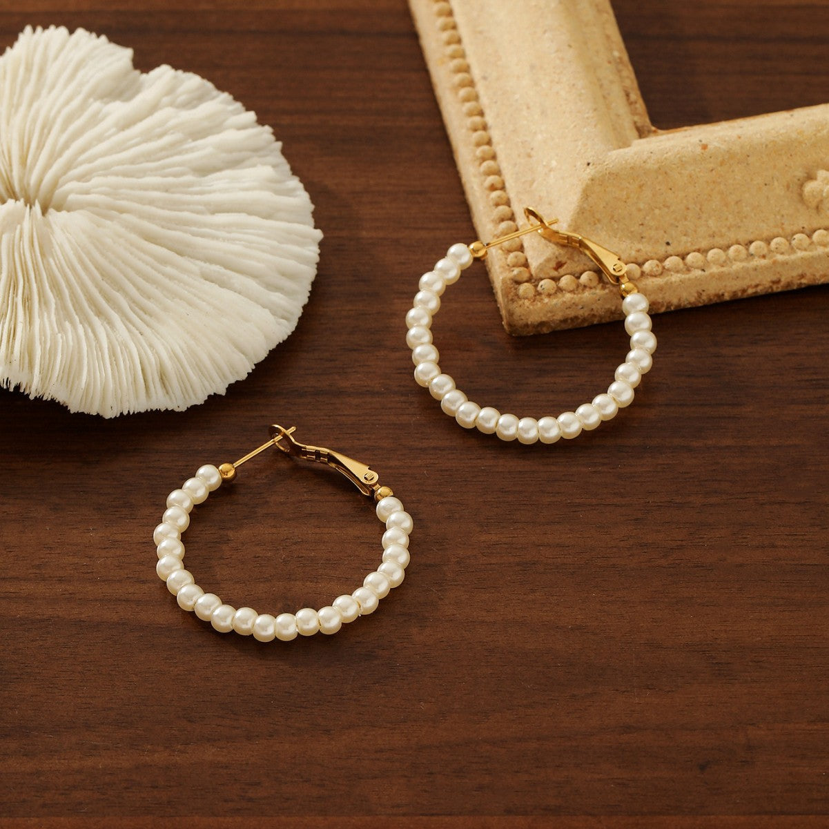 Round Beaded Shell Pearl Earrings - 18K Gold Plated Titanium Steel Studs - Tarnish-Proof European & American "Ins" Style Jewelry for Women