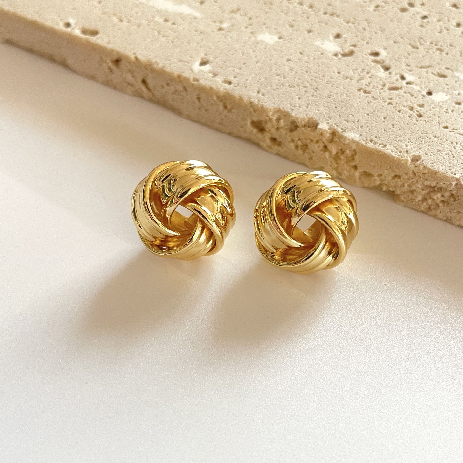 18K Gold Plated Knotted Twist Stud Earrings - Vintage Italian Style Metal Knot Earrings - Hypoallergenic Bold Statement Jewelry for Women
