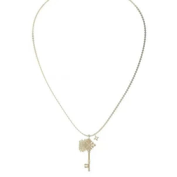 Retro Iris Key Pendant Necklace – 18K Gold Plated Light Luxury Clavicle Chain, Versatile Niche Design Long Sweater Chain for Women