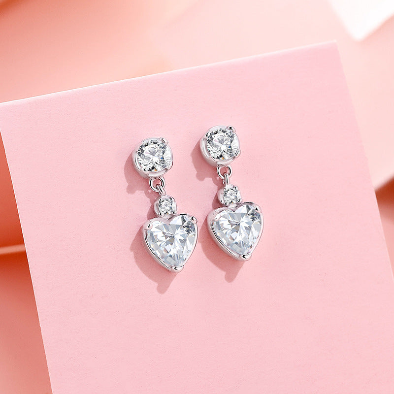 S925 Sterling Silver Heart Stud Earrings - 5A Cubic Zirconia Dainty Love Studs - Hypoallergenic Minimalist Sparkling Jewelry for Daily Wear