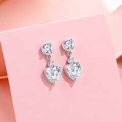 S925 Sterling Silver Heart Stud Earrings - 5A Cubic Zirconia Dainty Love Studs - Hypoallergenic Minimalist Sparkling Jewelry for Daily Wear