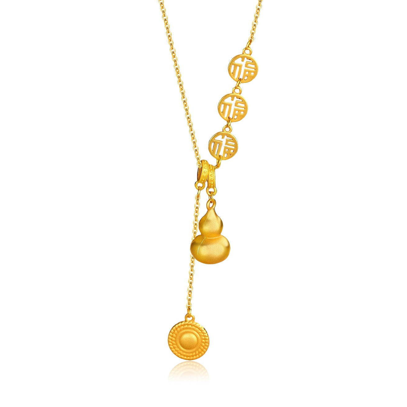 Gourd Pendant Necklace With The Word "Fu", Auspicious And Wishful, For Women, Ancient Sand Gold Tassels, Retro And Versatile, Fashionable And Elegant Clavicle Chain