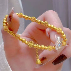 New Chinese Style Ancient Filigree Lotus Bracelet – 18K Gold Plated Hollow Lotus & Hydrangea Transfer Beads, Elegant Niche Jewelry Gift for Women