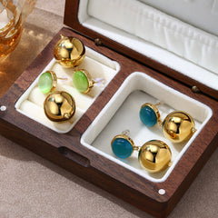 18K Gold Titanium Steel Ball Stud Earrings - Minimalist Zircon Pavé Round Earrings - Tarnish-Proof "Ins" Style Jewelry for Women