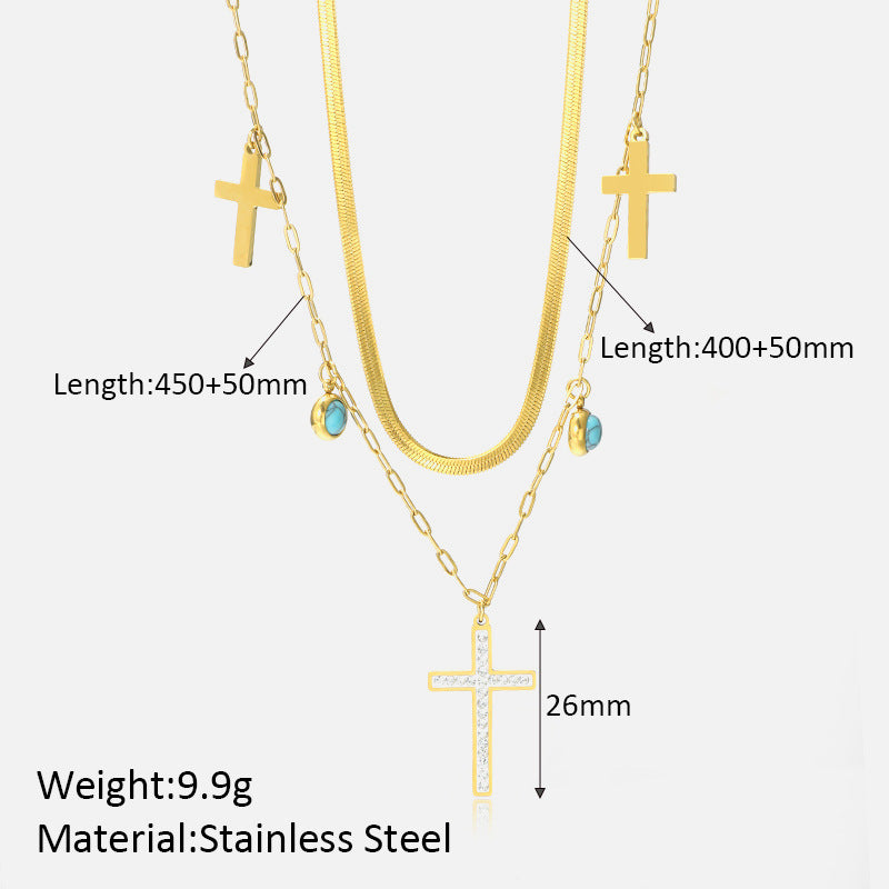 14K Gold Double-Layer Star Necklace – Stainless Steel Geometric Five-Pointed Star Pendant, Ins Style Niche Design Layered Clavicle Chain for Women