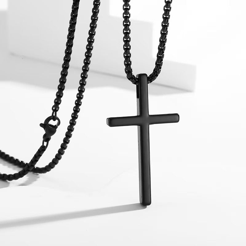 Cross-Border European And American New Titanium Steel Cross Necklace Men'S Trendy And Versatile Stainless Steel Cross Pendant Sweater Chain Accessories