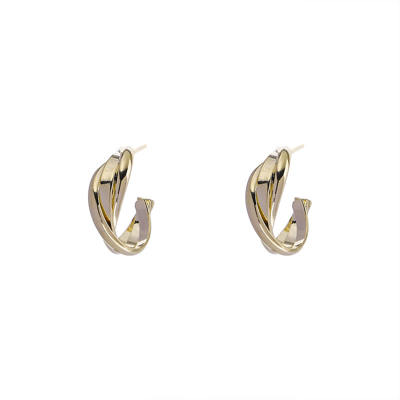 Retro Hong Kong Style 18K Gold Hoop Earrings - S925 Silver Needle High-End Niche Design Metal Earrings - Autumn/Winter 2026 Statement Jewelry