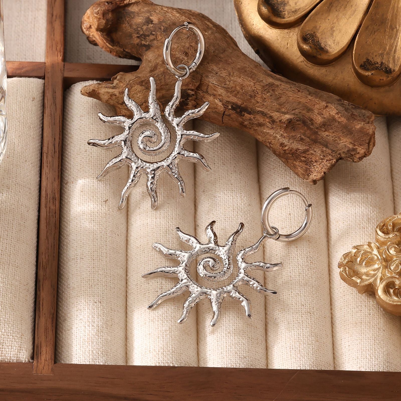 Celestial Sun Diamond Stud Earrings - 18K Gold Plated Titanium Steel Cosmic Energy Jewelry - Tarnish-Proof Zircon Sunburst Earrings for Women