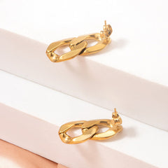 Double Hoop Link Chain Earrings – 18K Gold Plated Titanium Steel Geometric Dangle Jewelry for Women