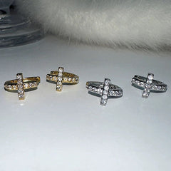 S925 Sterling Silver 14K Gold Plated Cross Stud Earrings - Hypoallergenic Dainty CZ Micro-Inlay Tiny Cross Jewelry for Women