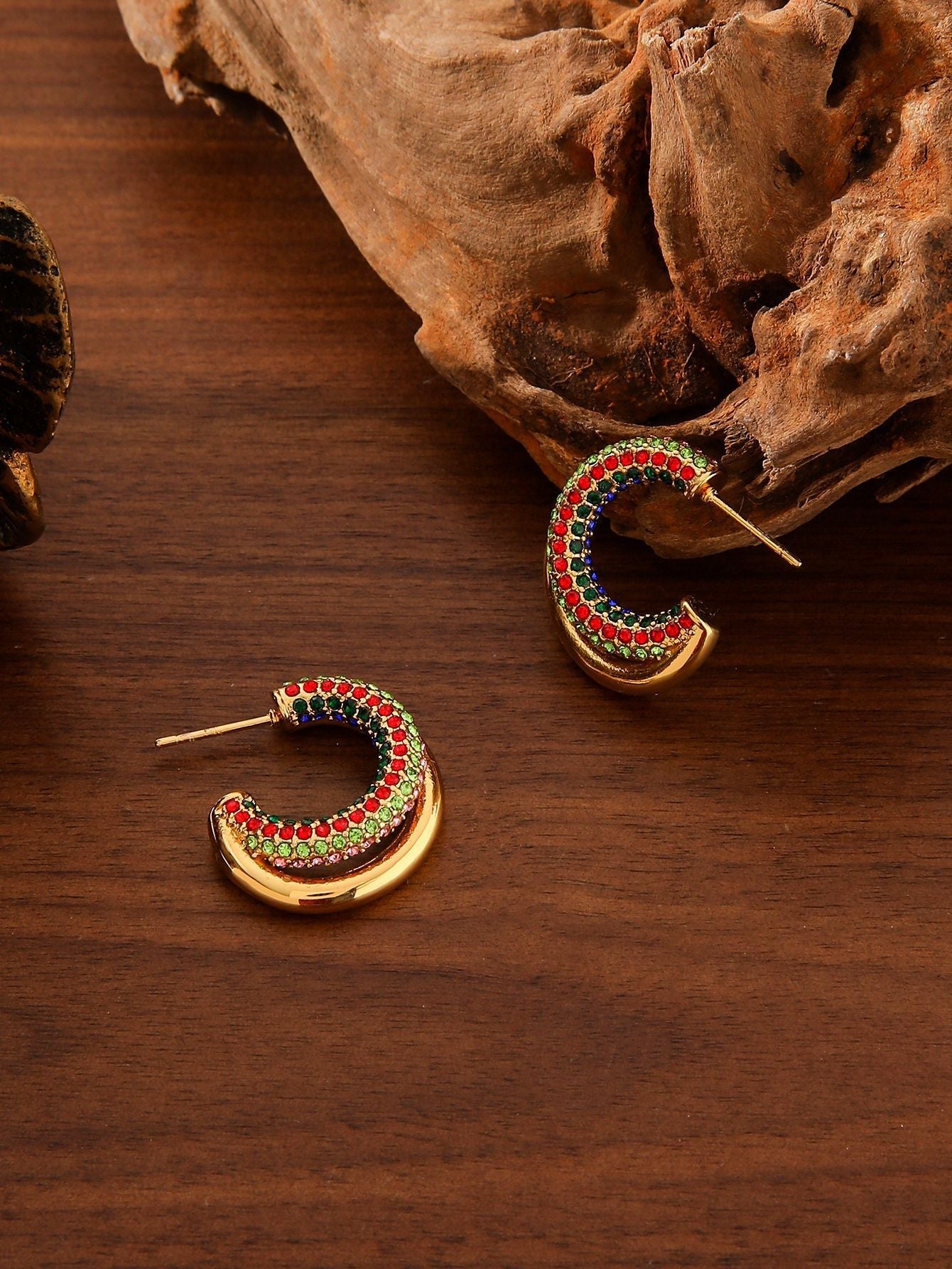 Luxury C-Shaped Zircon Earrings - 18K Gold Plated Titanium Steel Hoops - Tarnish-Proof High-End Geometric Jewelry for Women