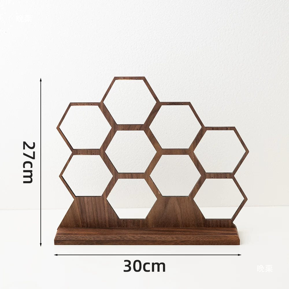 Walnut Honeycomb Earring Display Stand - Solid Wood Jewelry Organizer - Retro Photography Props & Home Decor Ornaments