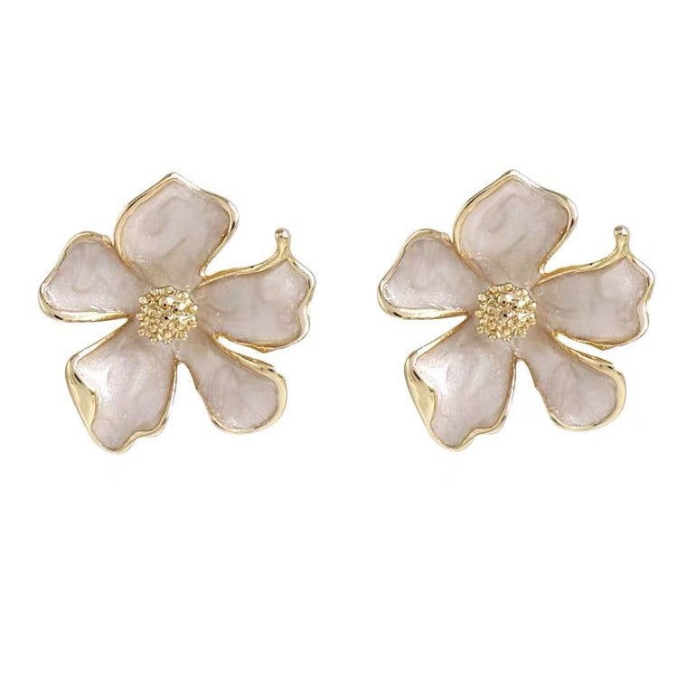 Jasmine Flower Clip-On Earrings - French Style White Enamel Floral Ear Clips for Non-Pierced Ears